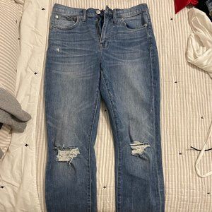 Madewell High Rise Slim Boyjean Size 27 Ripped Blue